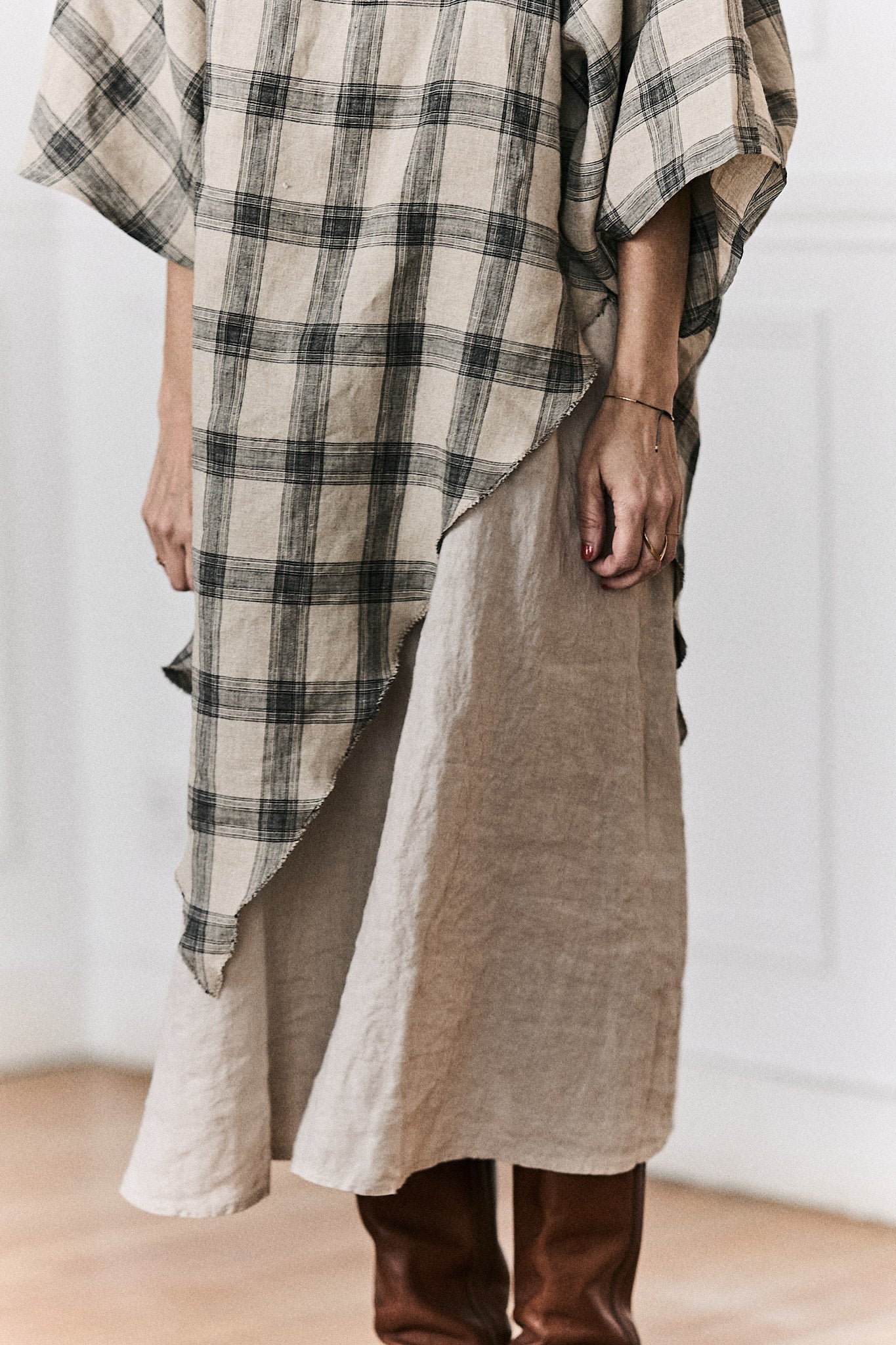 Poncho Martina 100% Lino Estampado Cuadros