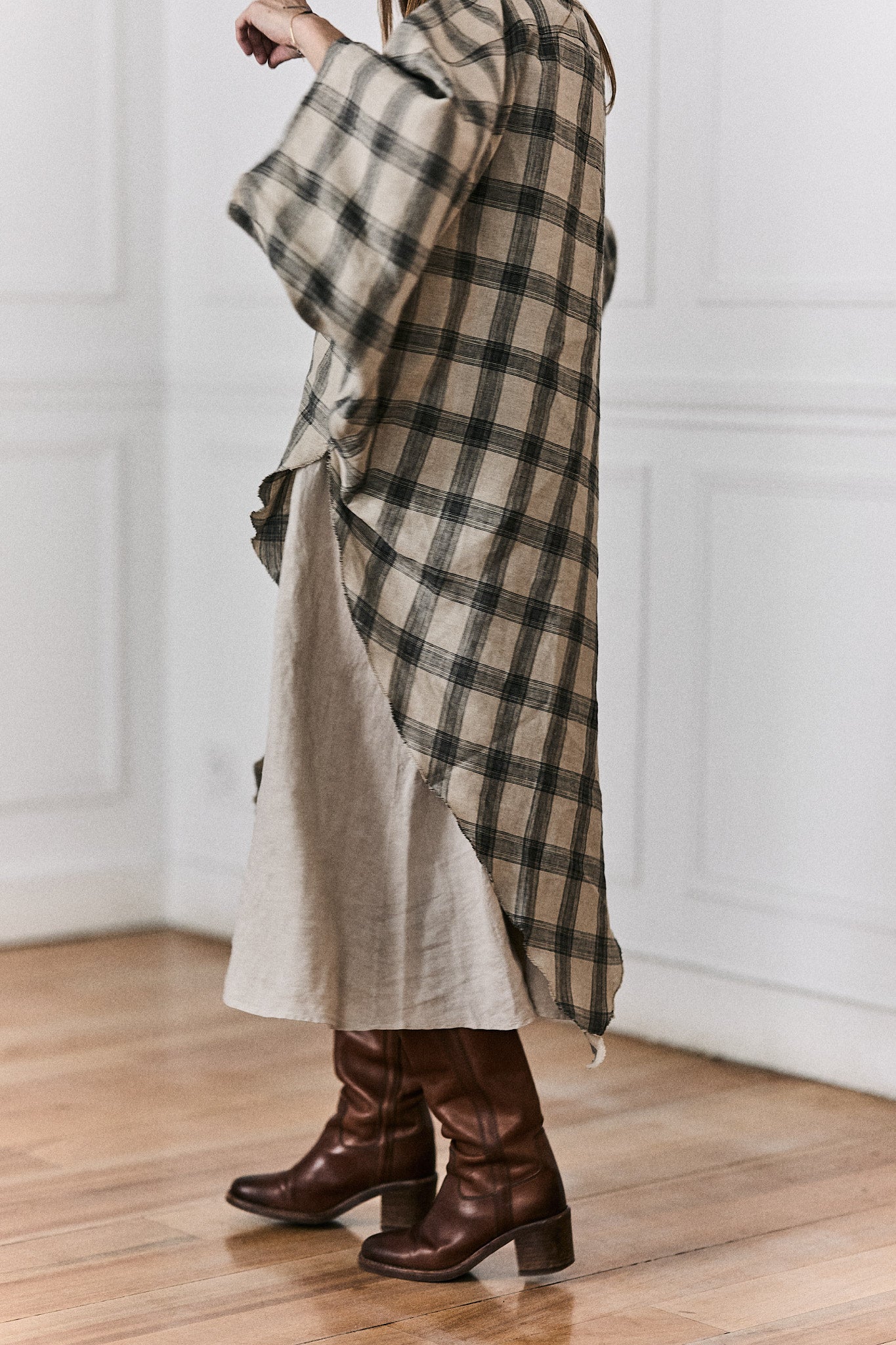 Poncho Martina 100% Lino Estampado Cuadros