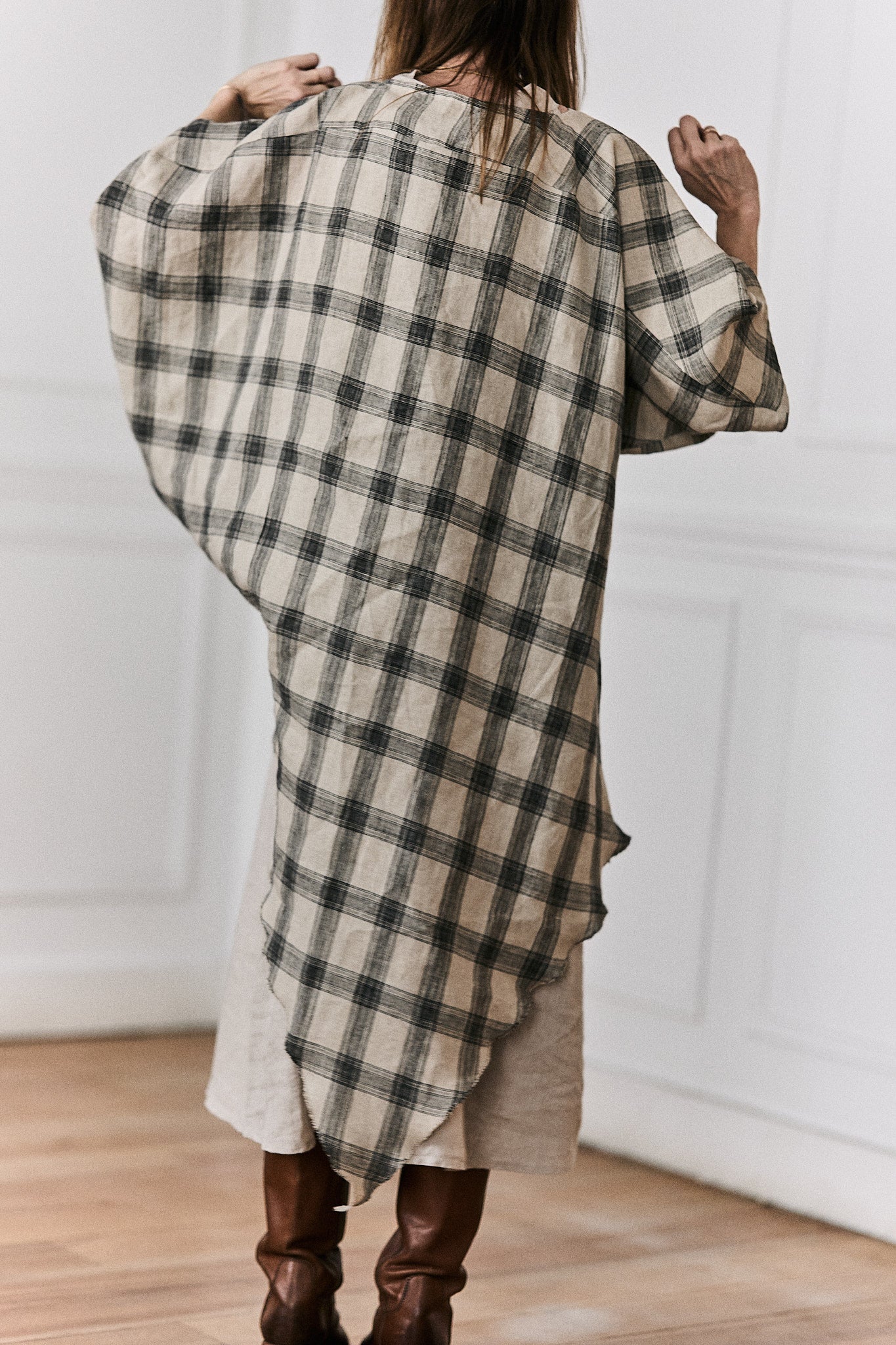 Poncho Martina 100% Lino Estampado Cuadros