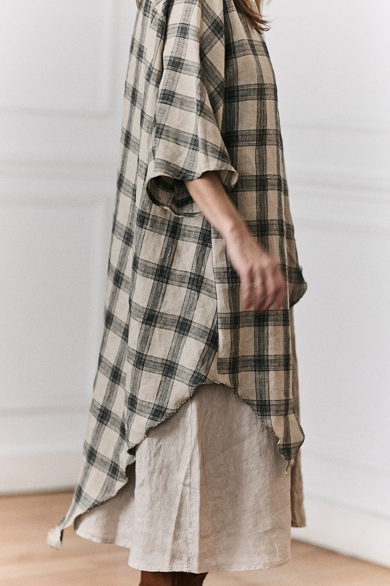 Poncho Martina 100% Lino Estampado Cuadros