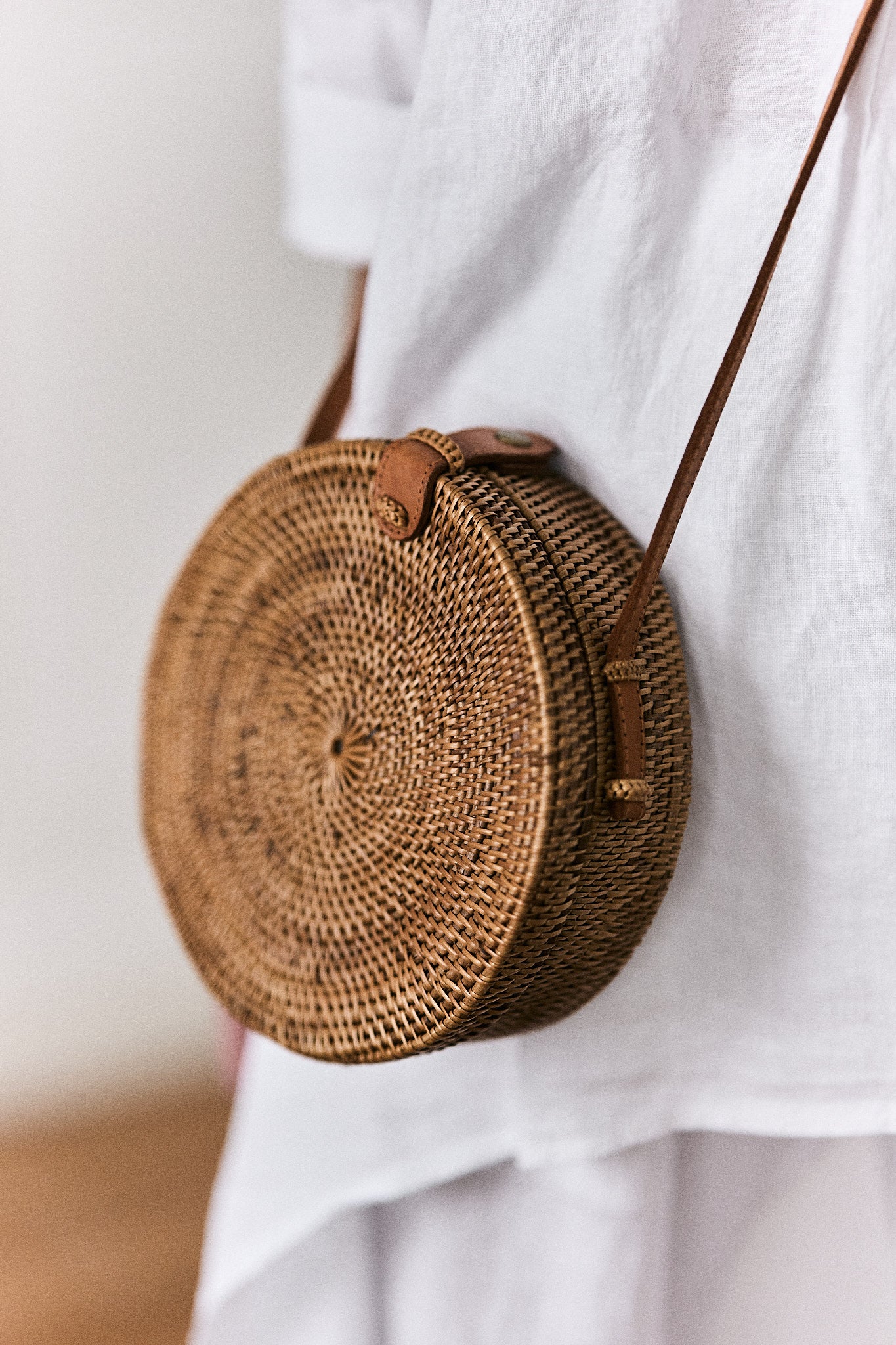 Bolso Bombonera Cuero y Mimbre