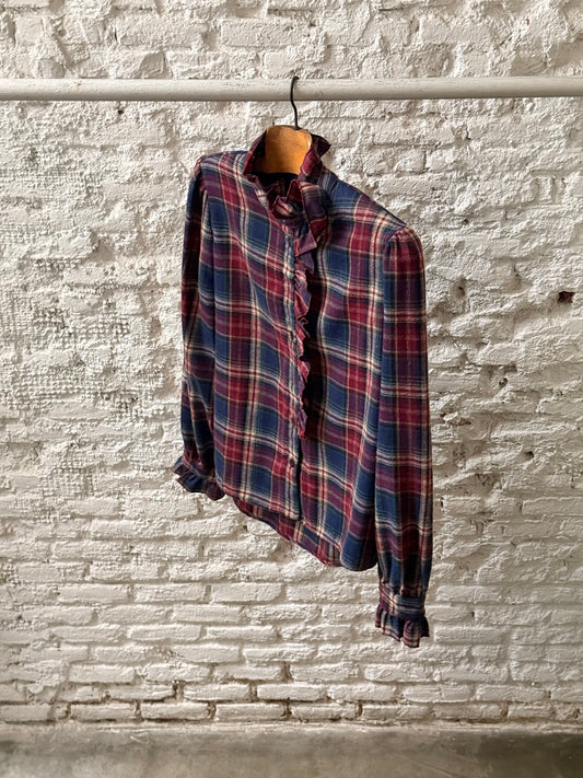 Camisa De Cuadros Cuello Botón Cruzado