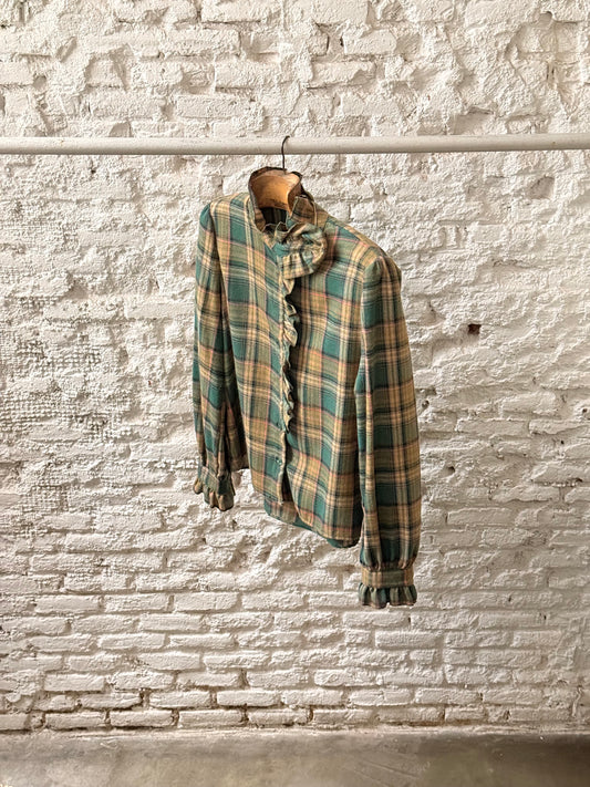 Camisa Cuadros Cuello Botón Cruzado