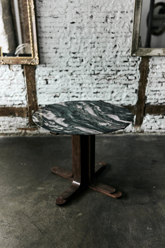 Mesa Mármol Pie Madera Años 50